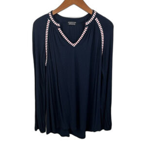 Papermoon For Stitchfix Navy Long Sleeve V-Neck Peasant Blouse Size Medium